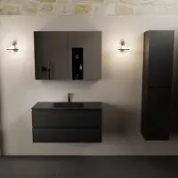Mondiaz aivy 100 cm badmeubel urban, wastafel urban solid surface midden 1 kraangat met spiegelkast