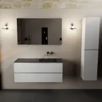 Mondiaz AIVY 120cm badmeubel Talc, wastafel Urban solid surface rechts zonder kraangat met spiegel (AI-351641URBAN-NO - AI-M120TARE - AI-S120X72)