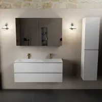 Mondiaz AIVY 120cm badmeubel Talc, wastafel Talc solid surface dubbel 2 kraangaten met spiegelkast (AI-351651TALC-SI - AI-M120TADU - AI-C120TAMI)
