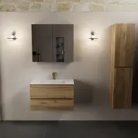 Mondiaz AIVY 80cm badmeubel Chai, wastafel Talc solid surface midden 1 kraangat met spiegelkast (AI-351171TALC-SI - AI-M80CHMI - AI-C80CHMI)