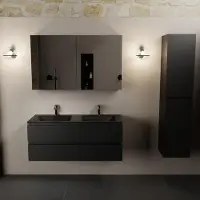 Mondiaz aivy 120 cm badmeubel urban, wastafel urban solid surface dubbel 2 kraangaten met spiegelkast