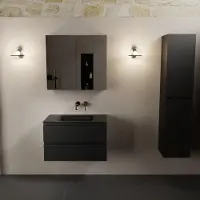 Mondiaz AIVY 80cm badmeubel Urban, wastafel Urban solid surface midden zonder kraangat met spiegelkast (AI-351171URBAN-NO - AI-M80URMI - AI-C80URMI)