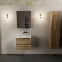 Mondiaz AIVY 60cm badmeubel Chai, wastafel Talc solid surface midden zonder kraangat met spiegelkast (AI-351111TALC-NO - AI-M60CHMI - AI-C60CHMI)