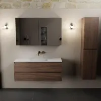 Mondiaz AIVY 120cm badmeubel Mocha, wastafel Talc solid surface midden zonder kraangat met spiegelkast (AI-351621TALC-NO - AI-M120MOMI - AI-C120MOMI)