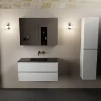 Mondiaz AIVY 100cm badmeubel Talc, wastafel Urban solid surface midden zonder kraangat met spiegelkast (AI-351321URBAN-NO - AI-M100TAMI - AI-C100TAMI)