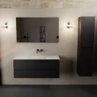 Mondiaz aivy 120 cm badmeubel urban, wastafel talc solid surface midden zonder kraangat met spiegel