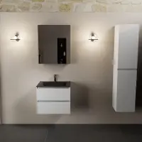 Mondiaz aivy 60 cm badmeubel talc, wastafel urban solid surface midden 1 kraangat met spiegelkast