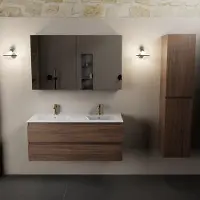 Mondiaz aivy 120 cm badmeubel mocha, wastafel glanzend wit keramiek dubbel 2 kraangaten met spiegelkast