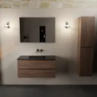Mondiaz aivy 100 cm badmeubel mocha, wastafel urban solid surface midden zonder kraangat met spiegel