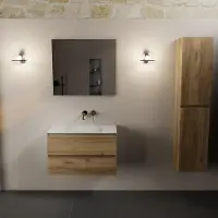 Mondiaz aivy 80 cm badmeubel chai, wastafel talc solid surface midden zonder kraangat met spiegel