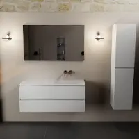 Mondiaz aivy 120 cm badmeubel talc, wastafel talc solid surface rechts zonder kraangat met spiegel