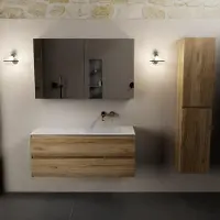 Mondiaz AIVY 120cm badmeubel Chai, wastafel Talc solid surface rechts zonder kraangat met spiegelkast (AI-351641TALC-NO - AI-M120CHRE - AI-C120CHMI)