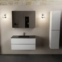 Mondiaz AIVY 100cm badmeubel Talc, wastafel Urban solid surface midden 1 kraangat met spiegelkast (AI-351321URBAN-SI - AI-M100TAMI - AI-C100TAMI)