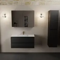 Mondiaz AIVY 100cm badmeubel Urban, wastafel Talc solid surface midden 1 kraangat met spiegelkast (AI-351321TALC-SI - AI-M100URMI - AI-C100URMI)