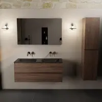 Mondiaz AIVY 120cm badmeubel Mocha, wastafel Urban solid surface dubbel zonder kraangat met spiegel (AI-351651URBAN-NO - AI-M120MODU - AI-S120X73)