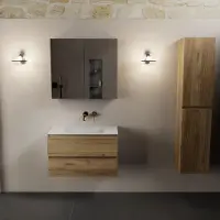 Mondiaz AIVY 80cm badmeubel Chai, wastafel Talc solid surface midden zonder kraangat met spiegelkast (AI-351171TALC-NO - AI-M80CHMI - AI-C80CHMI)