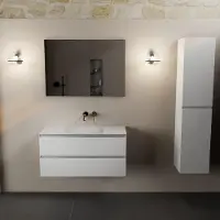 Mondiaz AIVY 100cm badmeubel Talc, wastafel Talc solid surface midden zonder kraangat met spiegel (AI-351321TALC-NO - AI-M100TAMI - AI-S100X70)