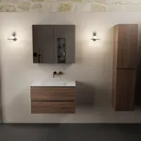 Mondiaz AIVY 80cm badmeubel Mocha, wastafel Talc solid surface midden zonder kraangat met spiegelkast (AI-351171TALC-NO - AI-M80MOMI - AI-C80MOMI)