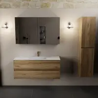Mondiaz aivy 120 cm badmeubel chai, wastafel talc solid surface midden 1 kraangat met spiegelkast