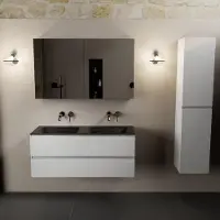 Mondiaz AIVY 120cm badmeubel Talc, wastafel Urban solid surface dubbel zonder kraangat met spiegelkast (AI-351651URBAN-NO - AI-M120TADU - AI-C120TAMI)