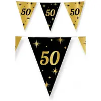 Paper Dreams 2x stuks leeftijd verjaardag feest vlaggetjes 50 jaar geworden zwart/goud 10 meter - Vlaggenlijnen