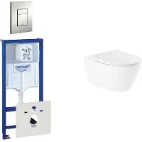 GROHE QeramiQ Salina Toiletset - inbouwreservoir - spoelrandloos - wandcloset - softclose - bedieningsplaat verticaal/horizontaal mat - chroom 0720002/0729205/sw96855/sw96857/