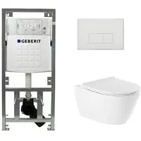 Geberit QeramiQ Salina Toiletset - rimless - inbouwreservoir - diepspoel wandcloset - softclose - quickrelease - bedieningspaneel met rechthoekige knoppen - glans wit 0701131/SW96855/SW96857/SW706187