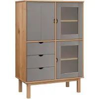 vidaXL Hoge kast OTTA 85x43x125 cm massief grenenhout bruin en grijs