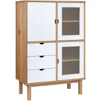 vidaXL Hoge kast OTTA 85x43x125 cm massief grenenhout bruin en wit