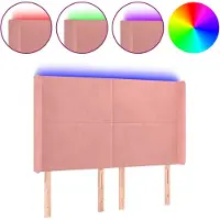 vidaXL Hoofdbord LED 147x16x118/128 cm fluweel roze
