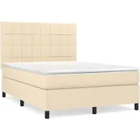 vidaXL Boxspring met matras stof crèmekleurig 140x200 cm