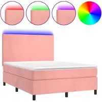 vidaXL Boxspring met matras en LED fluweel roze 140x200 cm