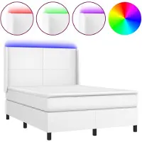 vidaXL Boxspring met matras en LED kunstleer wit 140x200 cm