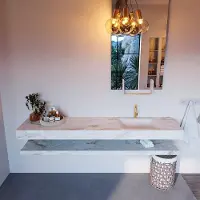 Mondiaz ALAN-DLUX 200cm planchet Frappe. Vrijhangende wastafel CLOUD rechts 1 kraangat, kleur Frappe.