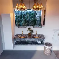 Mondiaz ALAN-DLUX 130cm planchet Lava. Vrijhangende wastafel CLOUD dubbel 2 kraangaten, kleur Lava.