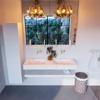 Mondiaz Alan DLux planchet 130cm met wastafel dubbel zonder kraangat ostra