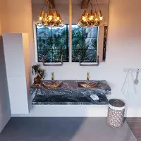 Mondiaz ALAN-DLUX 150cm planchet Lava. Vrijhangende wastafel CLOUD dubbel 2 kraangaten, kleur Lava.