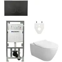 Villeroy & Boch Subway 2.0 DirectFlush CeramicPlus toiletset slimseat zitting - met Geberit reservoir en bedieningsplaat - met ronde knoppen - mat zwart (wit) 0701131/SW706188/ga26033/ga91964/