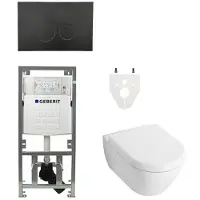 Villeroy & Boch Subway 2.0 DirectFlush Toiletset geberit reservoir bedieningsplaat ronde knoppen - softclose - mat zwart (wit) 0701131/SW706188/0124060/GA26028