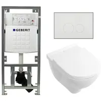 Villeroy & Boch O.novo Toiletset Geberit inbouwreservoir - diepspoel wandcloset - softclose bedieningsplaat rechthoekige knoppen - wit 0701131/0124124/0124182/SW706187/