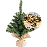 Everlands Mini kerstboom 45 cm - met kerstverlichting warm wit 300 cm - 40 leds - Kunstkerstboom