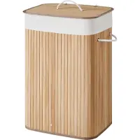Acaza Wasmand Met Deksel - 72 - Bamboe - Wasbare Katoenen Waszak - Handvatten - 40 x 30 x 60 cm - Natuurlijk Bruin