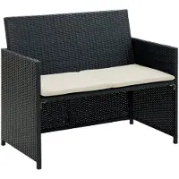vidaXL Tuinbank 2-zits met kussens poly rattan zwart