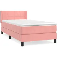 DKD Home Decor Boxspring met matras fluweel roze 90x200 cm