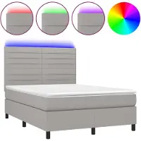 vidaXL Boxspring met matras en LED stof lichtgrijs 140x190 cm