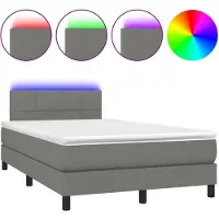 vidaXL Boxspring met matras en LED stof donkergrijs 120x200 cm