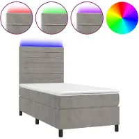 vidaXL Boxspringbed met matras en LED-verlichting, lichtgrijs, 100x200 cm, fluweel