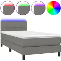 vidaXL Boxspringbed met matras en LED-verlichting, donkergrijs, 90x190 cm, gestoffeerd