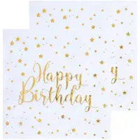 SANTEX Verjaardag feest servetten happy birthday - 40x - wit - 24 x 24 cm - Feestservetten