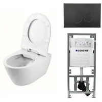 Geberit QeramiQ Salina Spoelrandloos toiletset - inclusief toiletzitting inbouwreservoir en mat zwart bedieningspaneel - wit 0701131/sw96855/sw96857/SW706188/